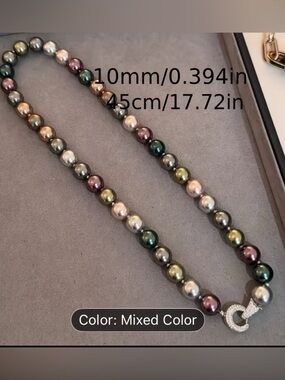 10-11 mm Multi-Color she’ll  Pearl Necklace with Pave Clasp